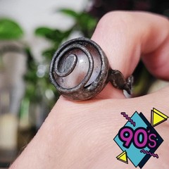 Vintage 90s Artisan Glass Ring Swirl Design Adjustable Rustic Boho Handmade