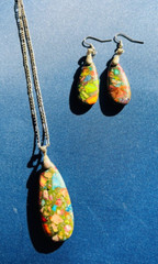 1 Pair of Ocean Jasper Earrings and 925 Sterling Silver Necklace with Pendant