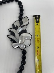 Karla Jordan Necklace Black Beaded Mother Of Pearl Floral Flower Design 28”