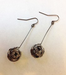 Gun Metal Tumbleweed Earrings Handmade Dangle Hook Wire Wrap Round Ball Knot New