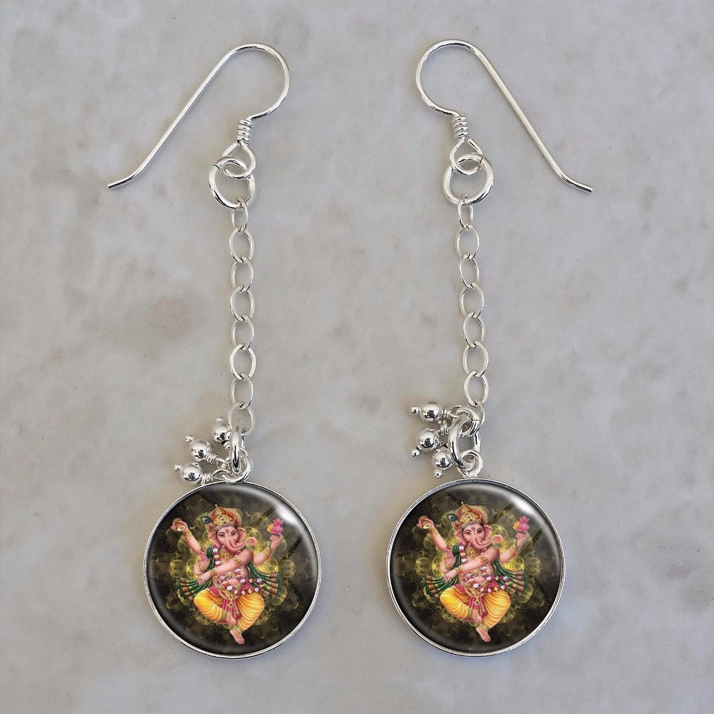 Ganesha Ganapati Vinayaka Binayak Hindu Hinduism .925 Sterling Silver Earrings