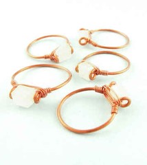 Faceted Rainbow Moonstone Stackable Rings Copper Wire-Wrapped Handmade