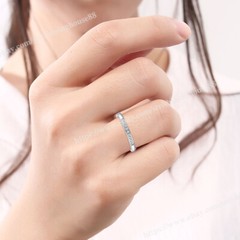Natural Diamond 0.1ct Minimalist Band Ring Engagement Halo Solid 14k White Gold