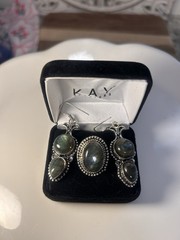 925 Sterling Silver & Labradorite Ring (size 7) & Dangle Earring set