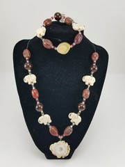 Original Handmade Deer Antler Jewelry-Red Brown White Elephant Necklace-Bracelet