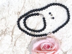 AAAA Black Akoya Pearl Necklace Black Akoya Pearl Bracelet & Black Akoya studs