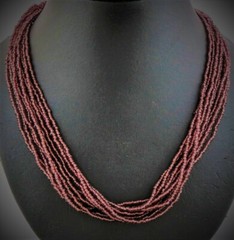Handmade Necklace GLASS BEADS BRONZE Tone Bohemian 18 inch 10 Strands Adjustable