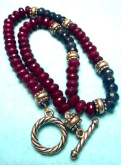 Artisan Faceted Ruby/Sapphire Sterling Silver Beaded Necklace 16″