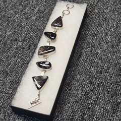 925 Sterling Silver Turritella Agate Fossil Bracelet Artisan Cabochon Jewelry