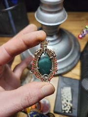 Bloodstone Stainless Steel Copper Wire Wrapped Pendant