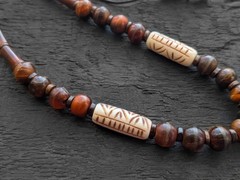 African Bone Mask Necklace Mens Tribal Beaded Boho Statement Pendant