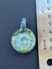 Glass Pendant Necklace Blue Green Round Charm on Cord 18in Unisex Adults