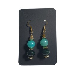Handmade Earrings Gold And Green Beaded Dangles Artisan Jewelry 2.5 Inch Long