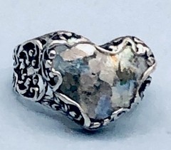 Vtg PZ Israel 925 Sterling Silver Ancient Roman Glass Ring Heart Shape Sz 6 1/2