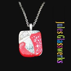 Hand Crafted Fused Glass Pendant Necklace W/ Chain #1802