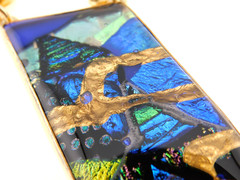 Barbie Koncher 925 Sterling Silver Dichroic Glass Pendant on Rolo Link Necklace
