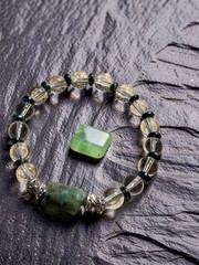 Mystic Clear Crystal Quartz Bracelet With Indian Agate And Green Hematite spacer