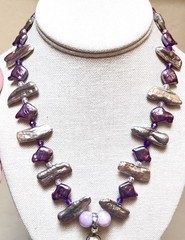 BEAUTIFUL Sterling Silver Purple, Blue, Silver Lustrous Pearl & Zircon Necklace