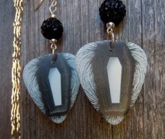 Metallica Death Magnetic Album Guitar Pick Earrings with Black Pave Beads