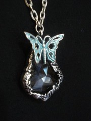 Aqua Filigree 5/8×1″ Metal Butterfly Faceted Acrylic Crystal 30″ Silver Necklace