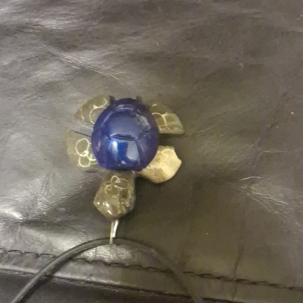 Handcrafted Blue Glass Turtle Pendant Necklace with Bronze Cord