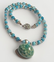 Artisan Handcrafted Art Deco Lampwork Glass Jewelry #9 Necklace blue geometric