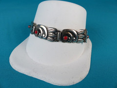 Vtg Hans Jensen Danish Sterling Silver & Coral Link Bracelet 1937-1957