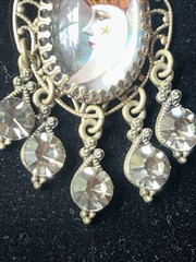 Ornate Crown Moon Chandelier Earrings Antiqued Brass & Black Diamond Crystals