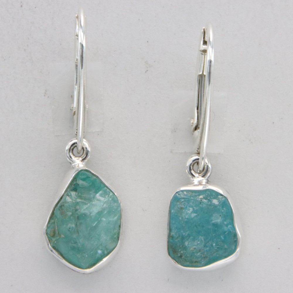 Natural Raw Cut Blue APATITE Earrings Rough Cut – 925 STERLING SILVER #901-13e