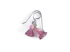 Purple and Pink Flower Czech Glass Bead Earrings, Handmade with Vintage Beads