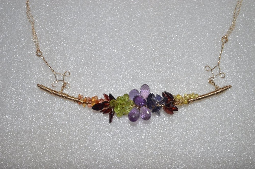 QUALITY HANDCRAFTED MULTI NATURAL GEMSTONE NECKLACE 14K GF 47 CARATS CUSTOM