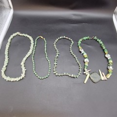Lot 4 Green Stone & Shell Necklaces Malakite, Jadeite, Aventurine, Abalone 16-18