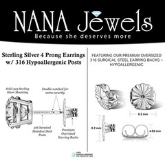 Platinum Plated Silver Stud Earrings With 2.00 CTTW Round Zirconia – 6.50 MM