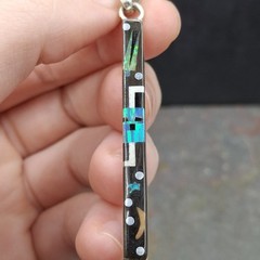 Signed ZA Sterling Silver Southwestern Night Sky Inlay Opal Pendant Zuni Style