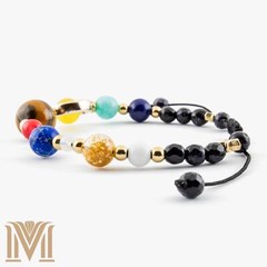Solar System Bracelet – Gemstone Planets, Adjustable Galaxy Jewelry, Fits 5″-9″