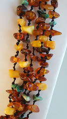 Baltic butterscotch amber turquoise 5 strand necklace Poland 16″