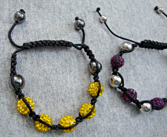 Rhinestone Shamballa Bead Macrame Slide Bracelet Bohemian Purple Yellow Hematite