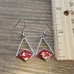Alpaca Silver Dangle Diamond Cutout Earrings with Pink Sky with Moon & Stars