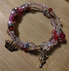 Handmade 15in Wrap Bracelet-Plastic, Glass, Rhinestone Spacers-2 Goldtone Charms