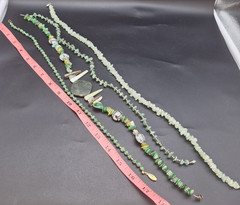 Lot 4 Green Stone & Shell Necklaces Malakite, Jadeite, Aventurine, Abalone 16-18