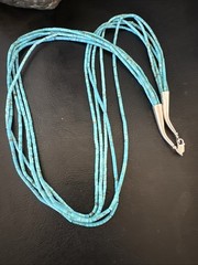 Native Blue Turquoise Heishi 5 Strand Sterling Silver Necklace 24” 19458