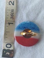 Handcrafted Gold Adjustable Polymer Clay Ring Round Red White Blue