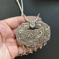 Tibetan Silver Hollowed Out «百鸟朝凤» Hundred Blessing Lock Necklace Sweater Chain