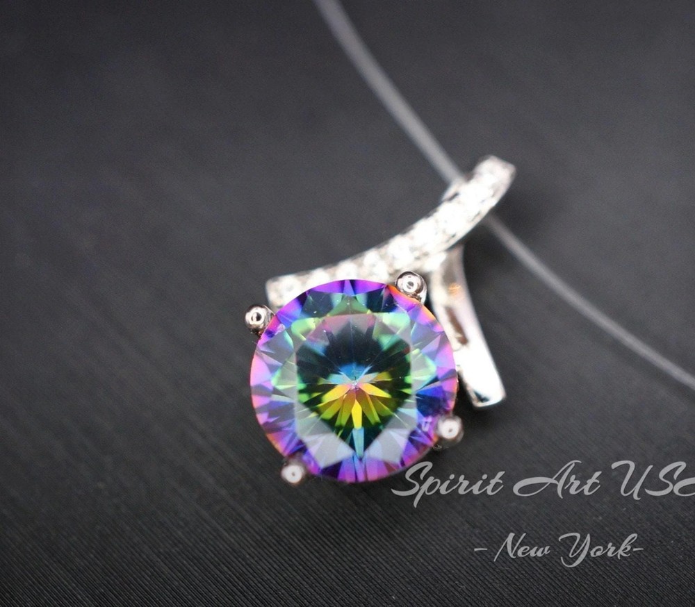 2.2 CT Mystic Topaz Necklace – Gemstone Simple Bowknot Rainbow Topaz Sterling
