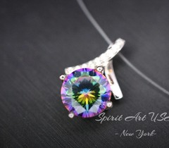 2.2 CT Mystic Topaz Necklace – Gemstone Simple Bowknot Rainbow Topaz Sterling