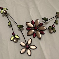 Kristina Collection Pink & White Flowers Black Memory Wire Necklace NWOT