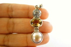 Mabe Pearl Yellow Citrine 2-Stone Balinese 925 Sterling Silver Pendant