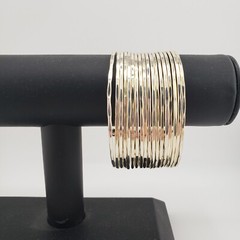 Wide Boho Cuff Bracelet Stacked Multi Tone Hammered Wavey Metal Western Tribal