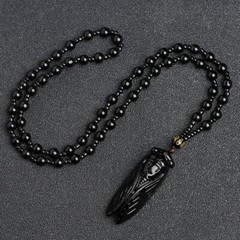 Natural Handmade Carved Black Stone Cicada Necklace Pendant for Women’s Gift