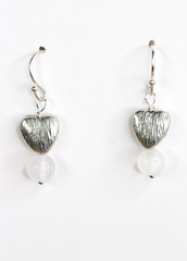 Selenite Earrings White 6mm Ball Gemstone .925 Sterling Silver 1″ Heart